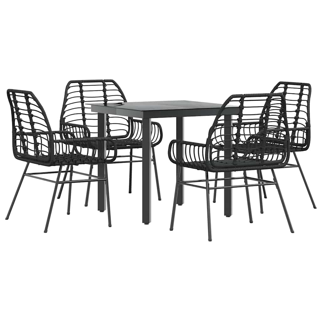 5 részes fekete polyrattan üveg kerti étkezőgarnitúra