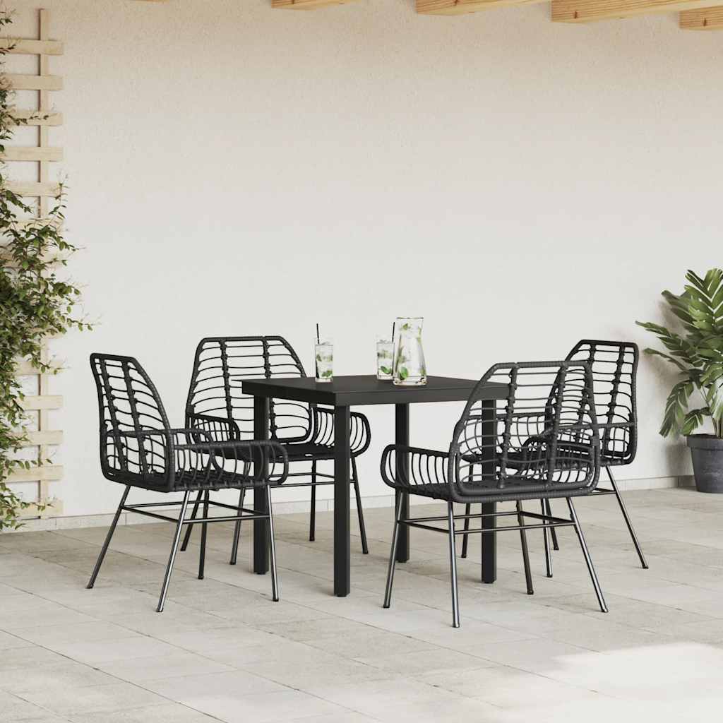 5 részes fekete polyrattan üveg kerti étkezőgarnitúra