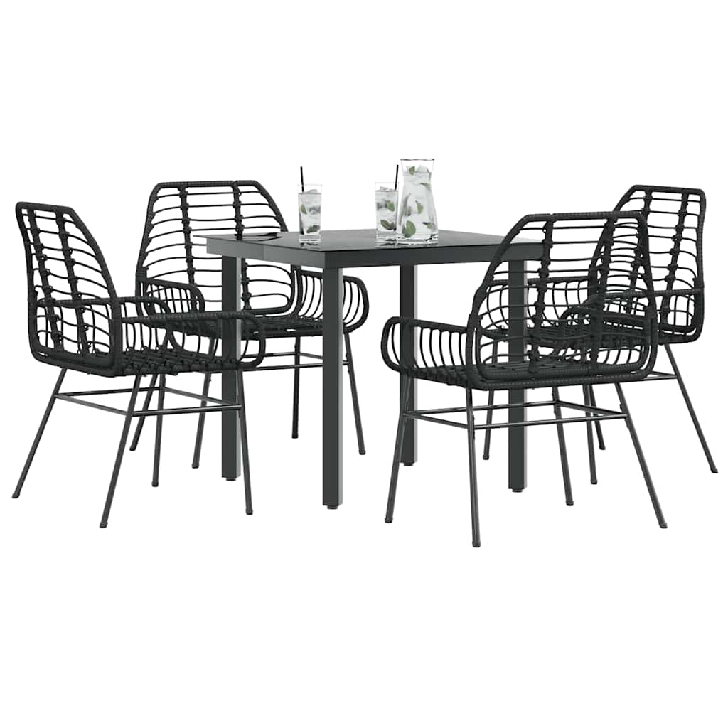 5 részes fekete polyrattan üveg kerti étkezőgarnitúra
