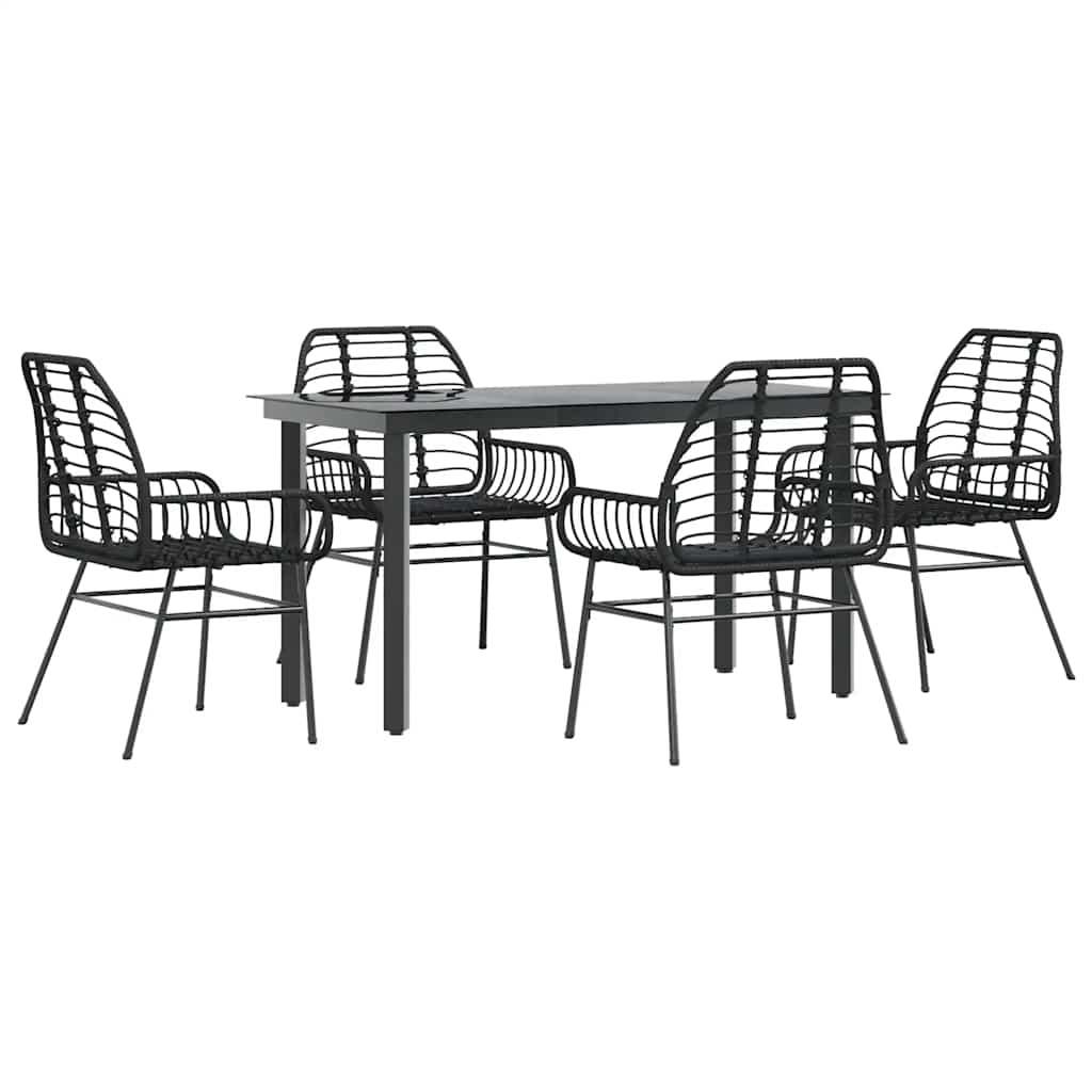 5 részes fekete polyrattan üveg kerti étkezőgarnitúra
