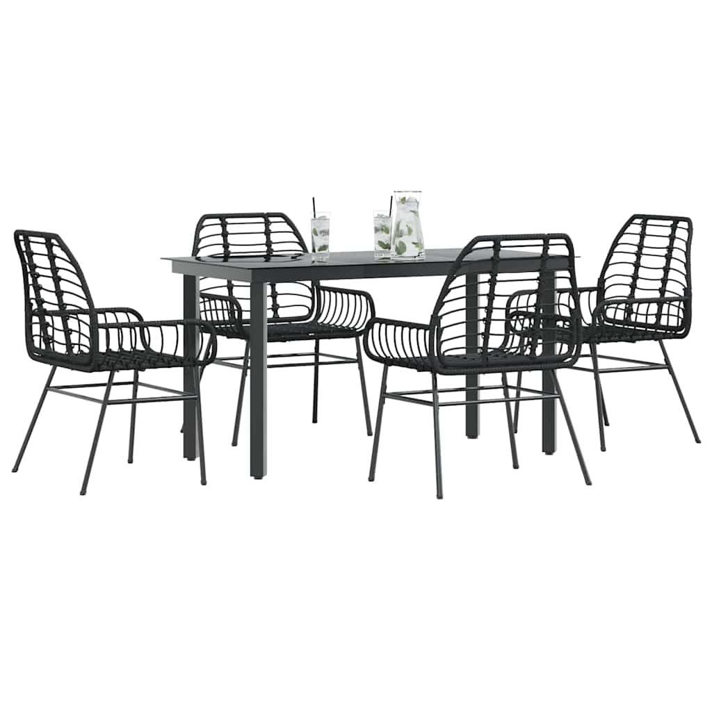 5 részes fekete polyrattan üveg kerti étkezőgarnitúra
