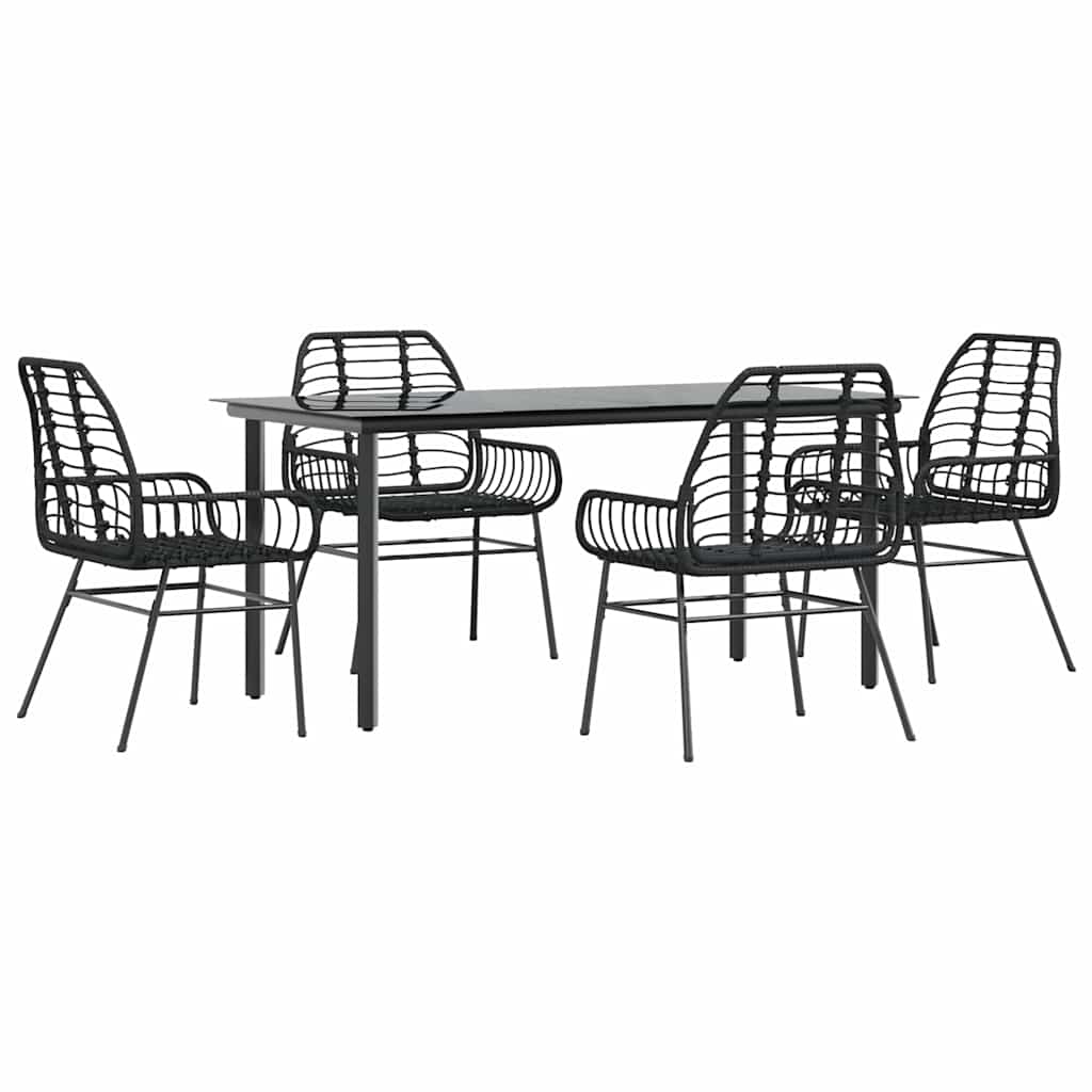 5 részes fekete polyrattan üveg kerti étkezőgarnitúra