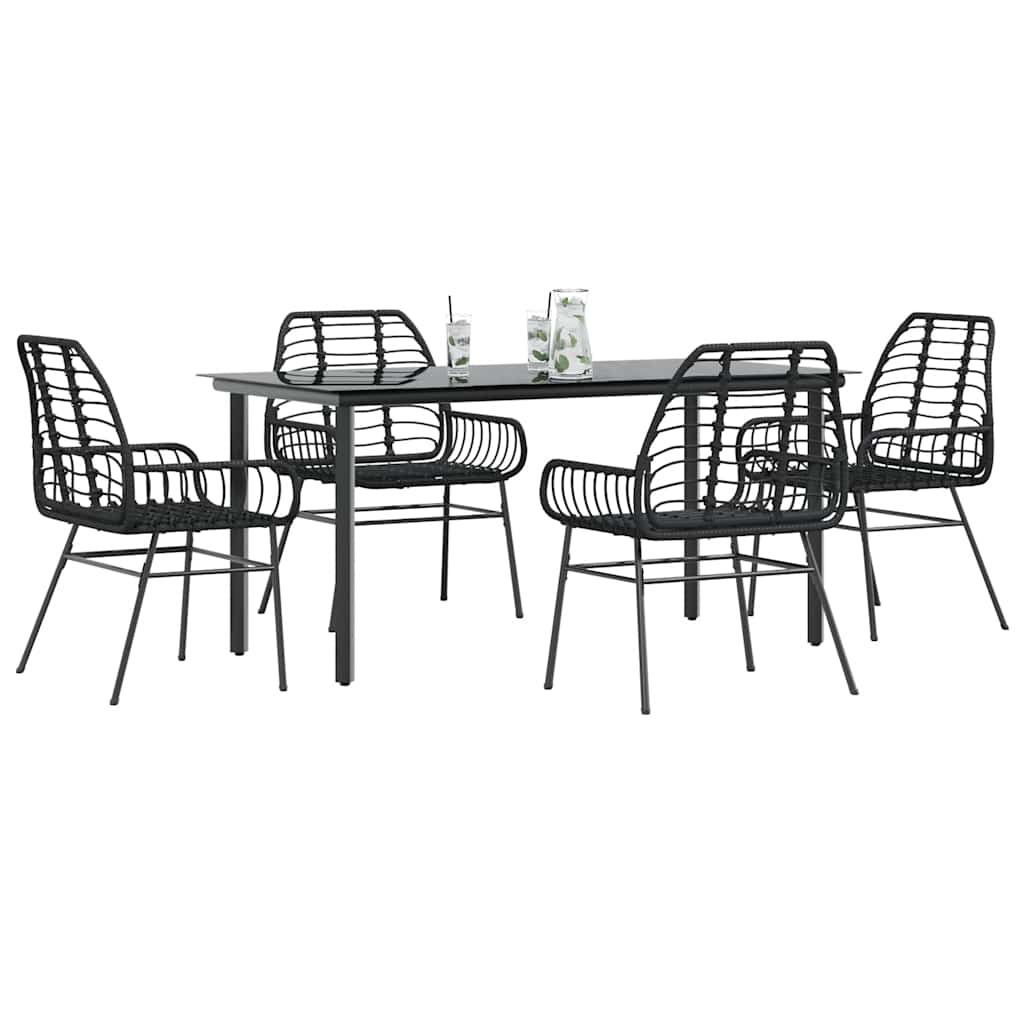 5 részes fekete polyrattan üveg kerti étkezőgarnitúra