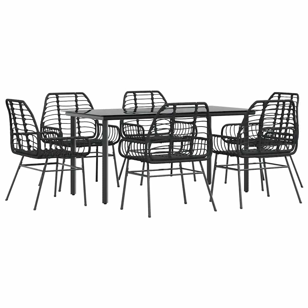 7 részes fekete polyrattan üveg kerti étkezőgarnitúra