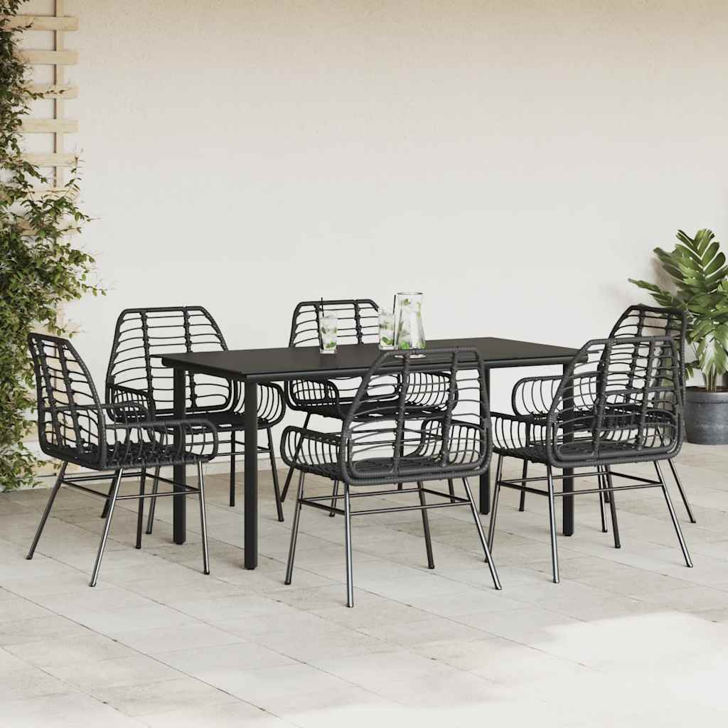 7 részes fekete polyrattan üveg kerti étkezőgarnitúra