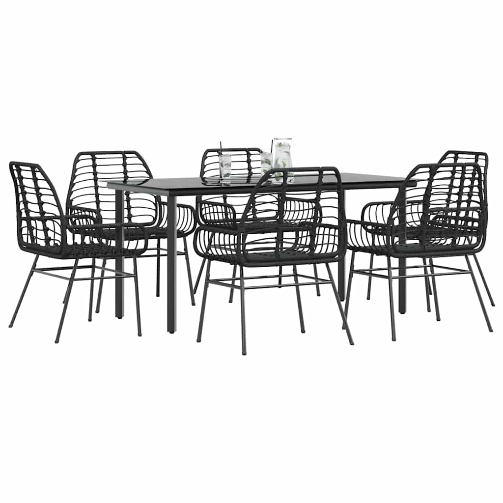 7 részes fekete polyrattan üveg kerti étkezőgarnitúra