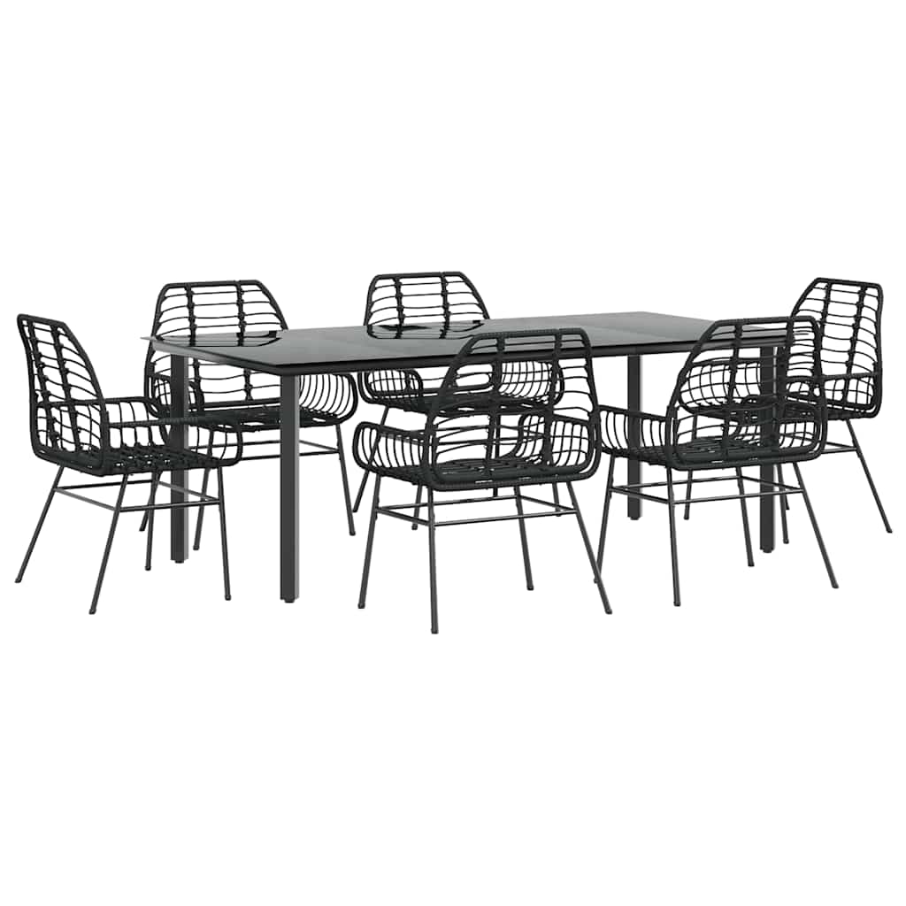 7 részes fekete polyrattan üveg kerti étkezőgarnitúra