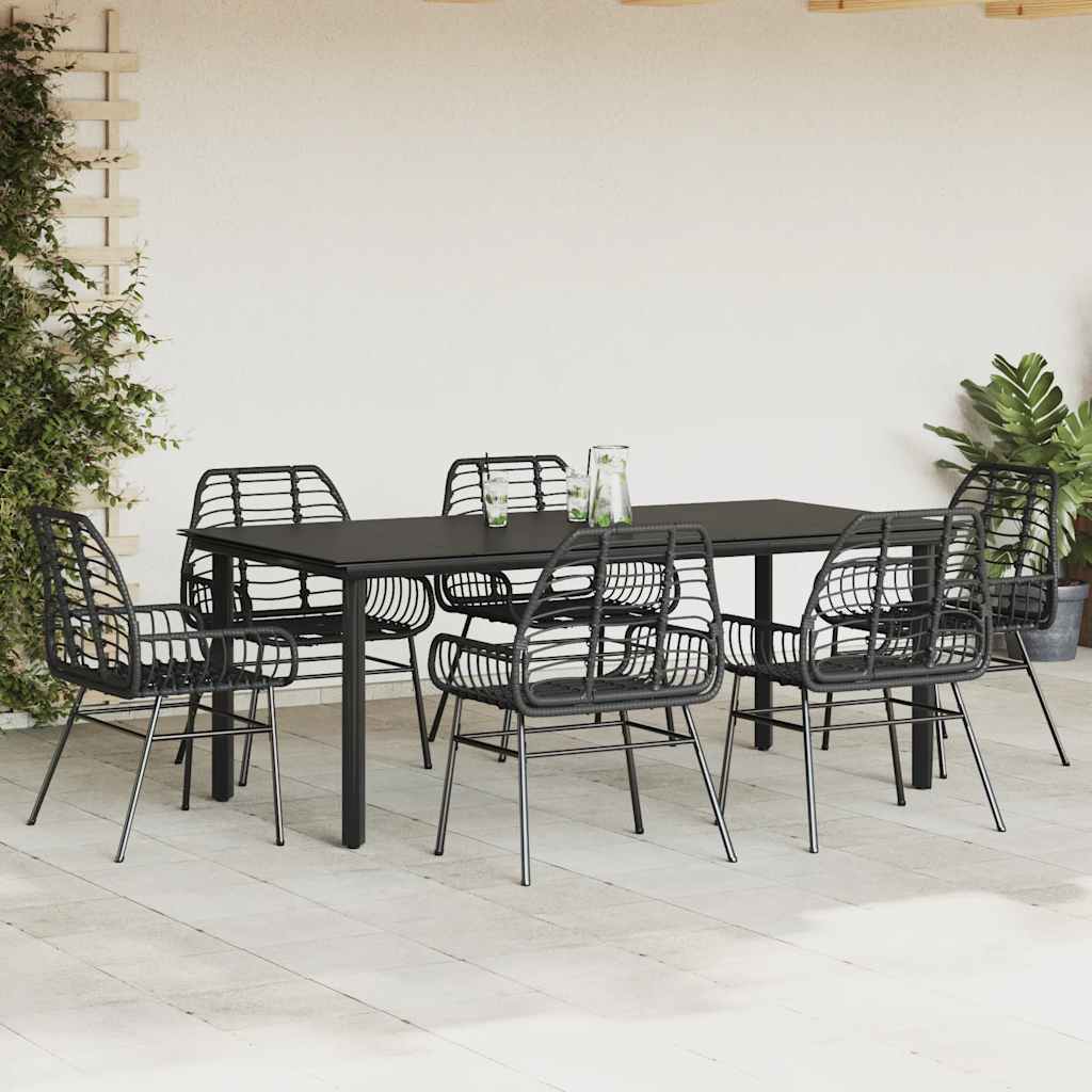 7 részes fekete polyrattan üveg kerti étkezőgarnitúra