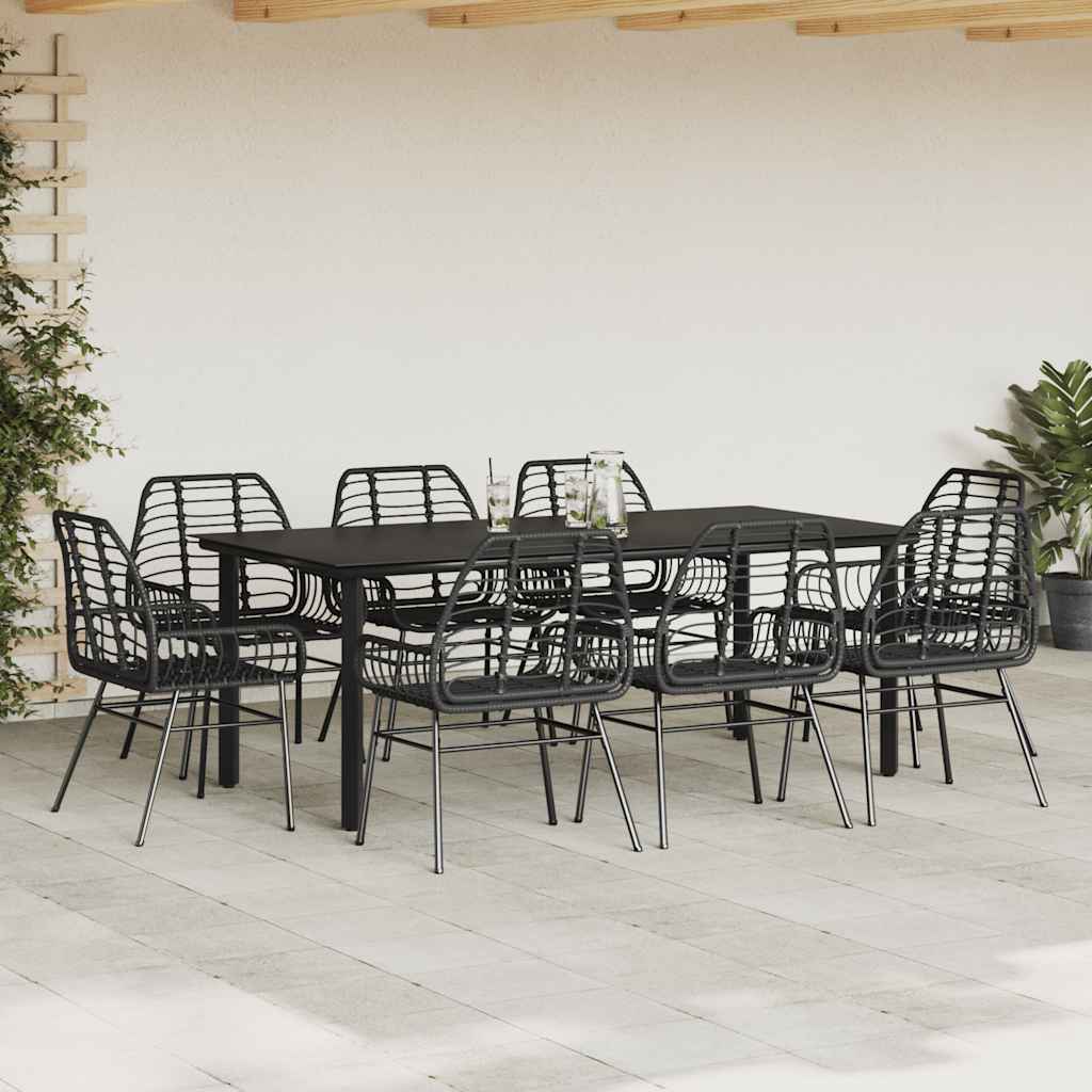 9 részes fekete polyrattan üveg kerti étkezőgarnitúra