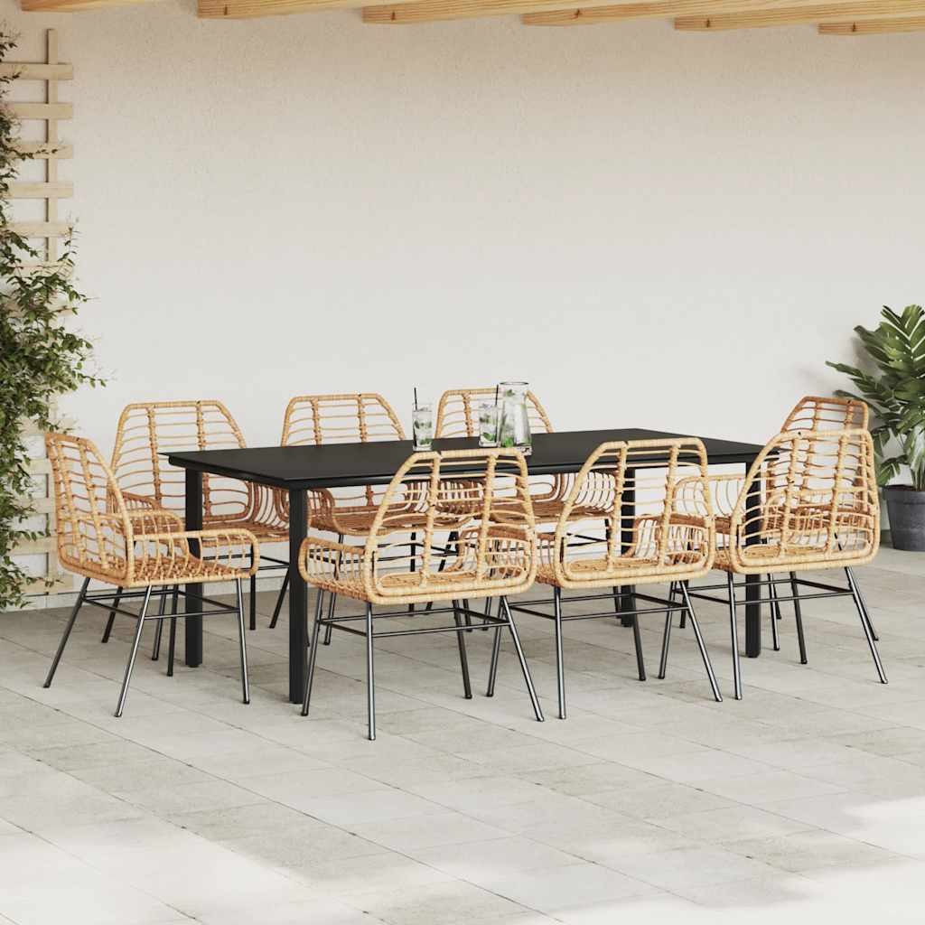 9 észes barna polyrattan üveg kerti étkezőgarnitúra