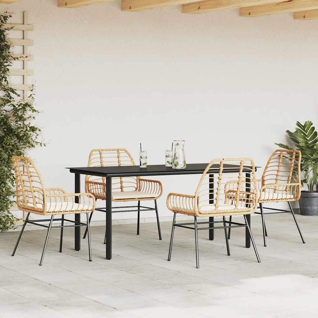 5 észes barna polyrattan üveg kerti étkezőgarnitúra párnával