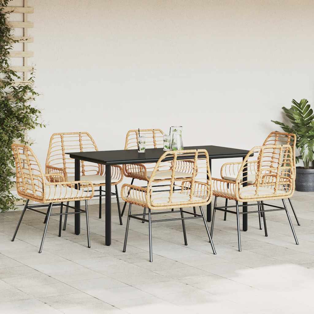 7 észes barna polyrattan üveg kerti étkezőgarnitúra párnával
