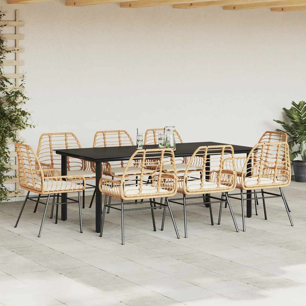 9 észes barna polyrattan üveg kerti étkezőgarnitúra párnával