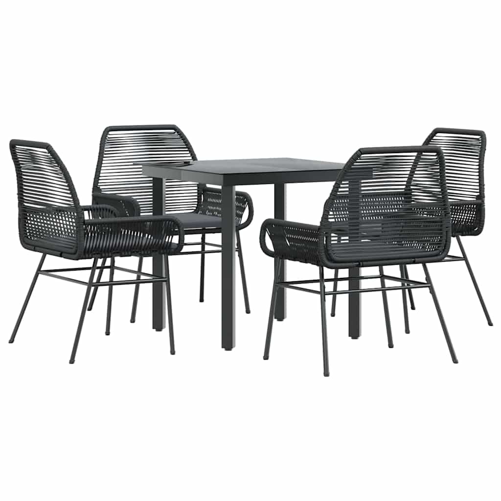 5 részes fekete polyrattan üveg kerti étkezőgarnitúra párnákkal