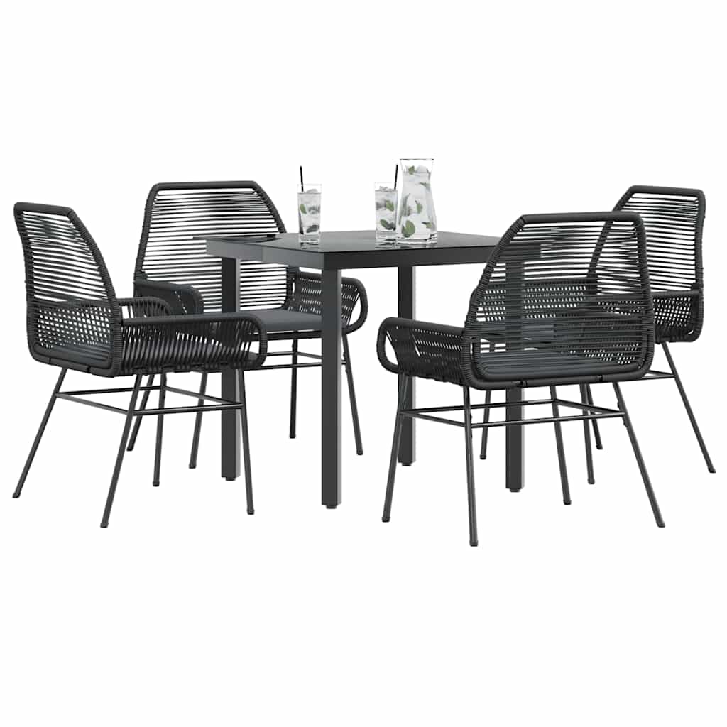 5 részes fekete polyrattan üveg kerti étkezőgarnitúra párnákkal