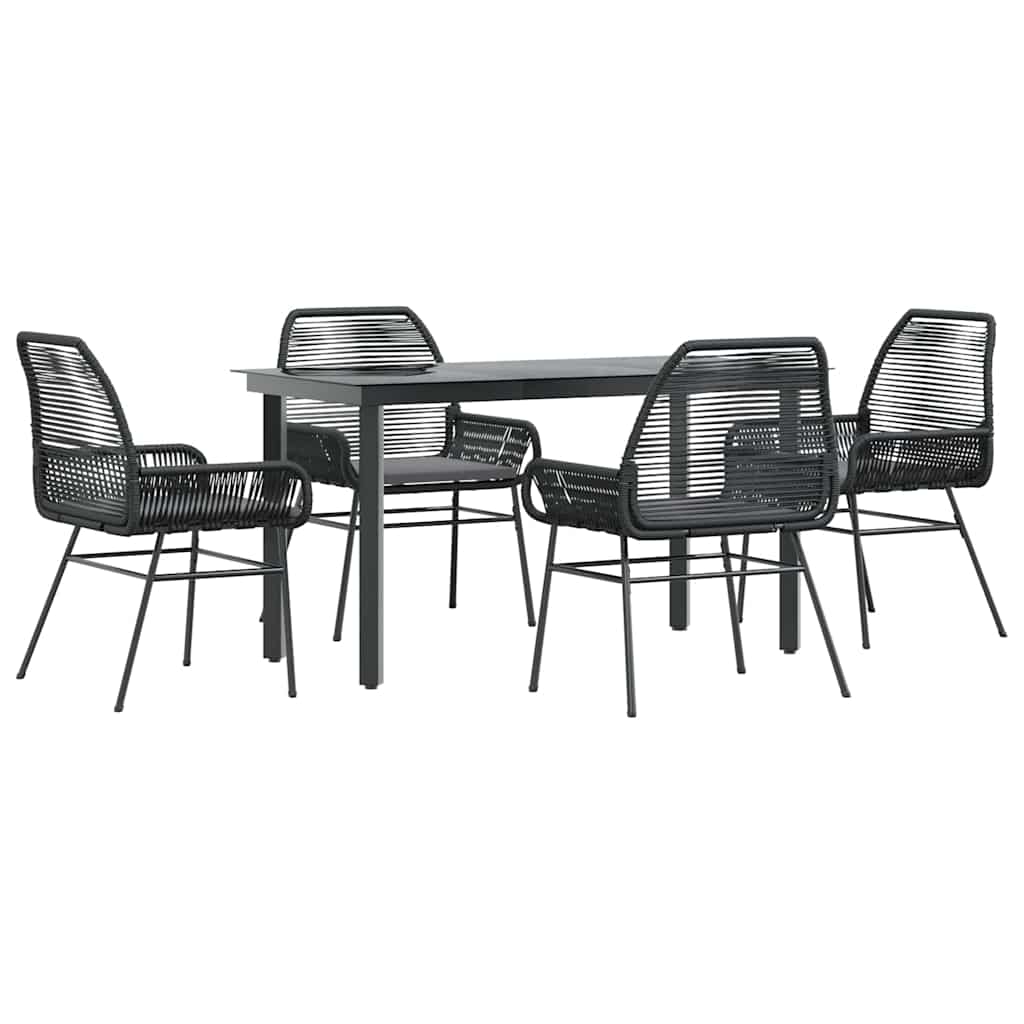 5 részes fekete polyrattan üveg kerti étkezőgarnitúra párnákkal