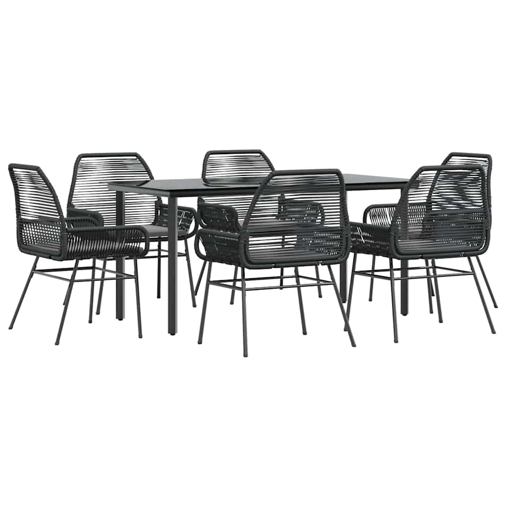 7 részes fekete polyrattan üveg kerti étkezőgarnitúra párnákkal