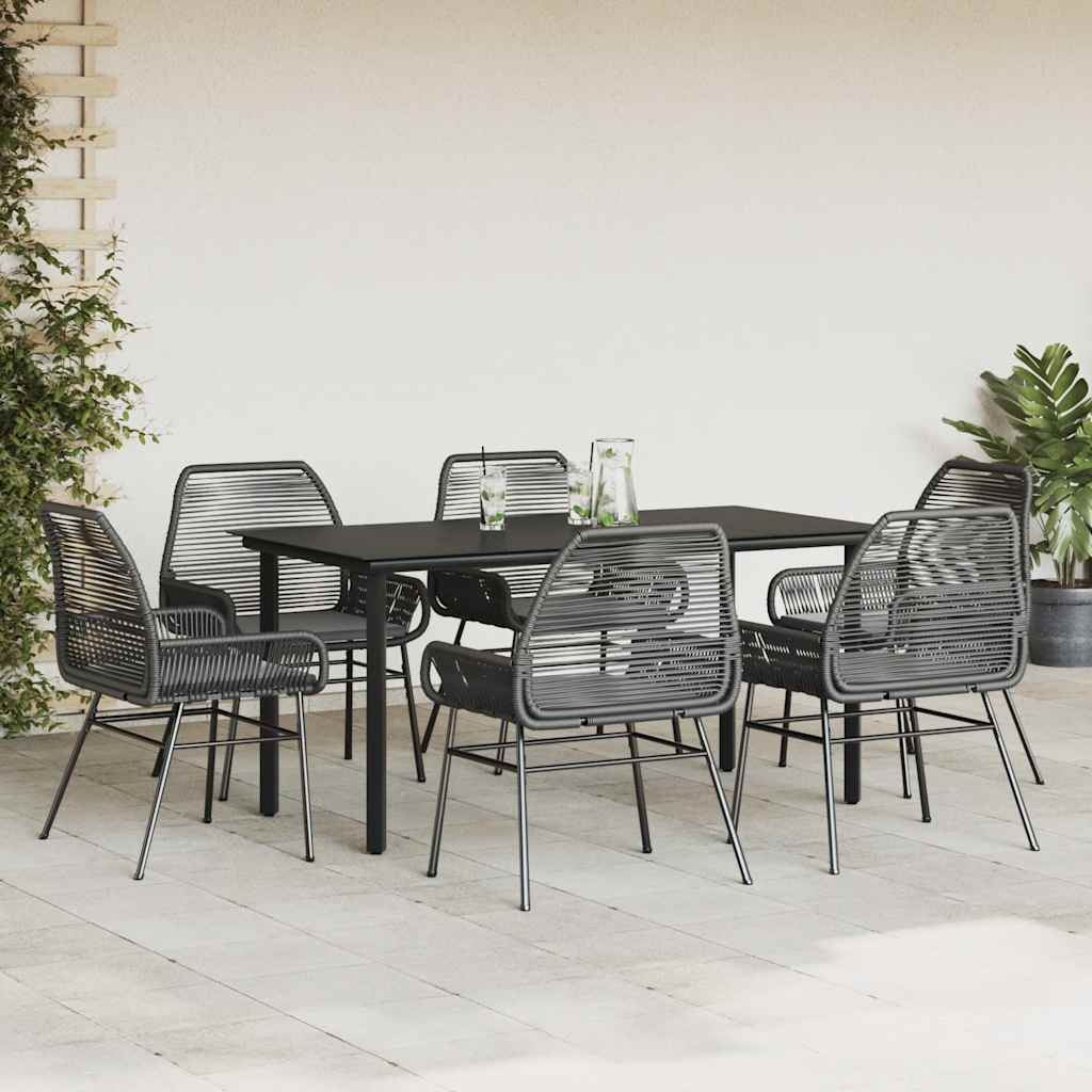7 részes fekete polyrattan üveg kerti étkezőgarnitúra párnákkal