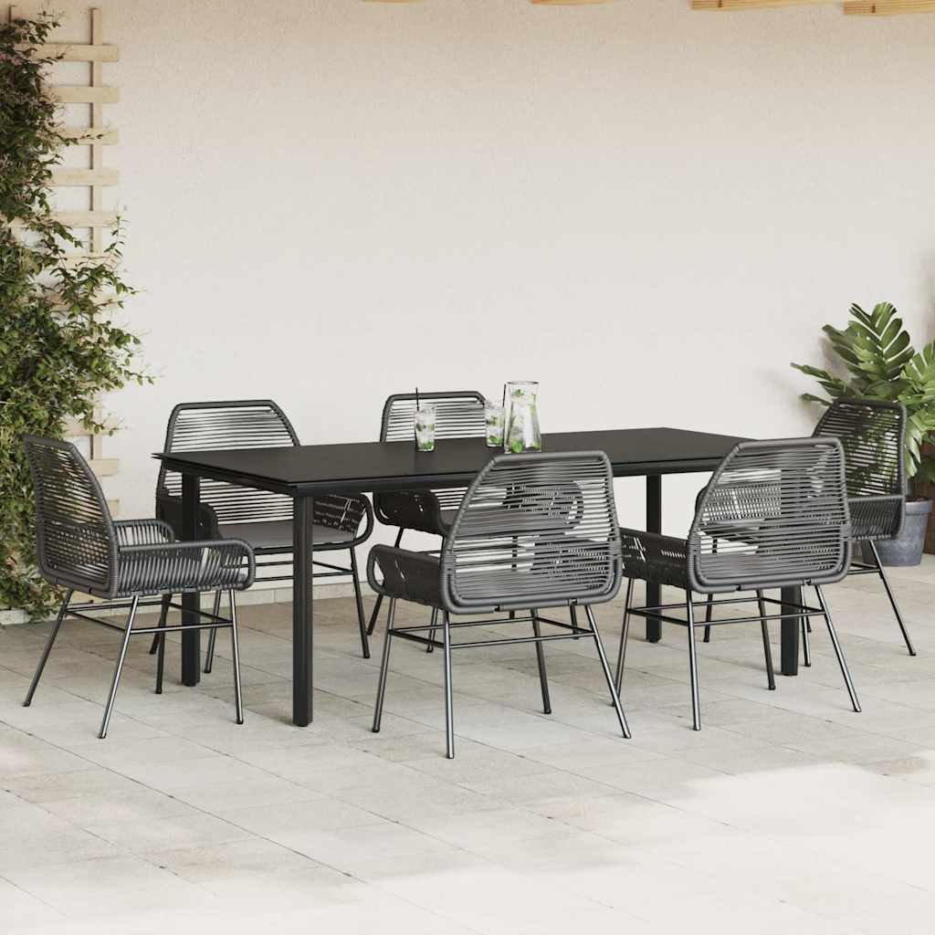7 részes fekete polyrattan üveg kerti étkezőgarnitúra párnákkal