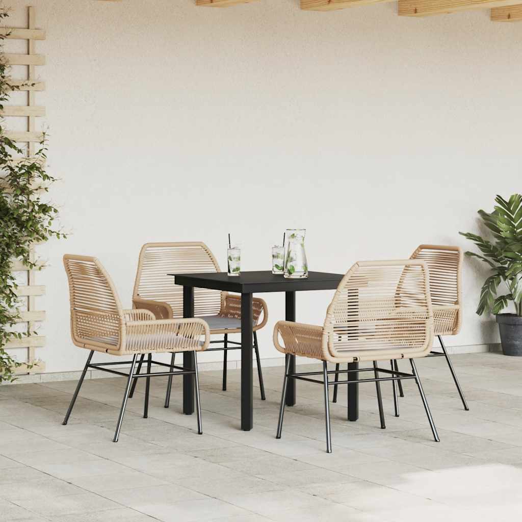 5 észes barna polyrattan üveg kerti étkezőgarnitúra párnával