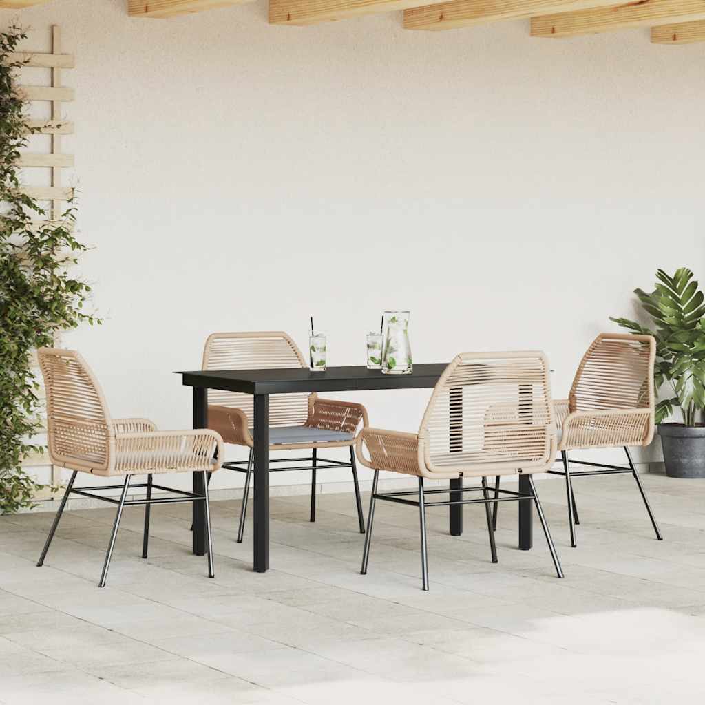 5 észes barna polyrattan üveg kerti étkezőgarnitúra párnával
