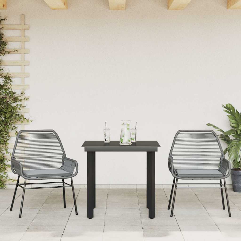 3 részes szürke polyrattan üveg kerti étkezőgarnitúra párnával