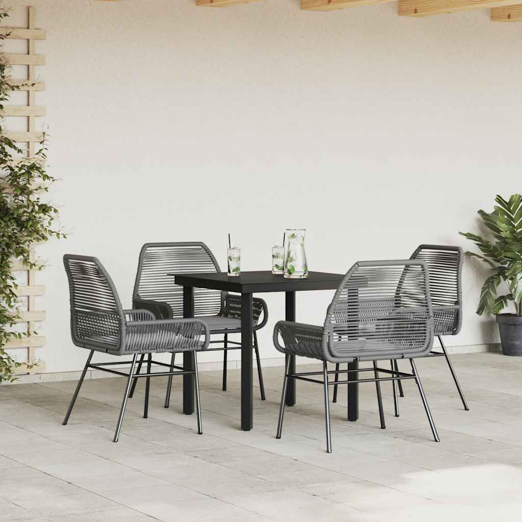 5 részes szürke polyrattan üveg kerti étkezőgarnitúra párnával