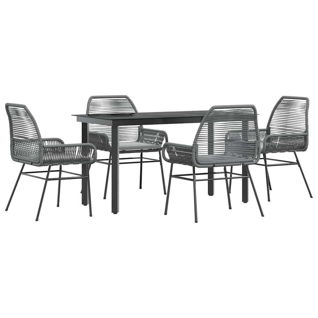 5 részes szürke polyrattan üveg kerti étkezőgarnitúra párnával