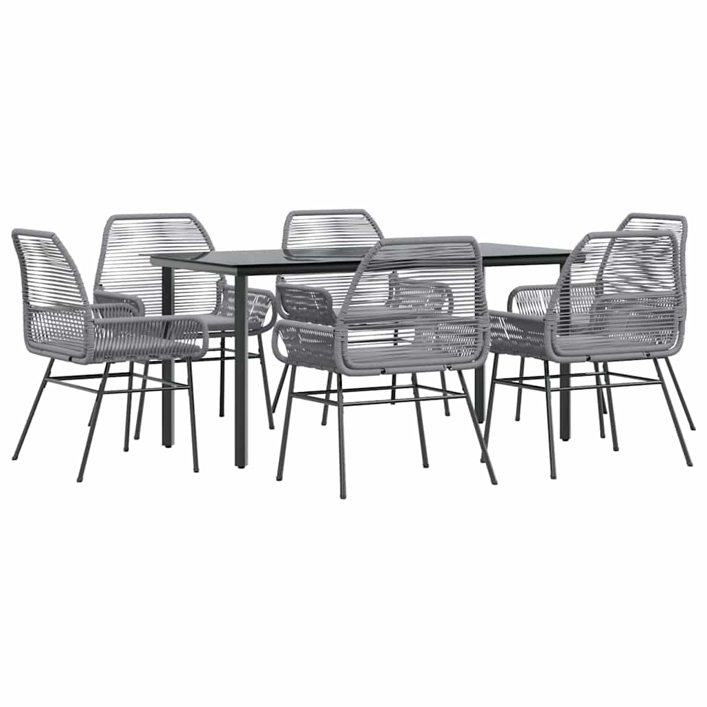 7 részes szürke polyrattan üveg kerti étkezőgarnitúra párnával