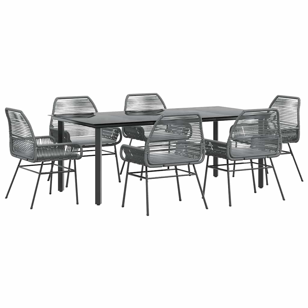 7 részes szürke polyrattan üveg kerti étkezőgarnitúra párnával