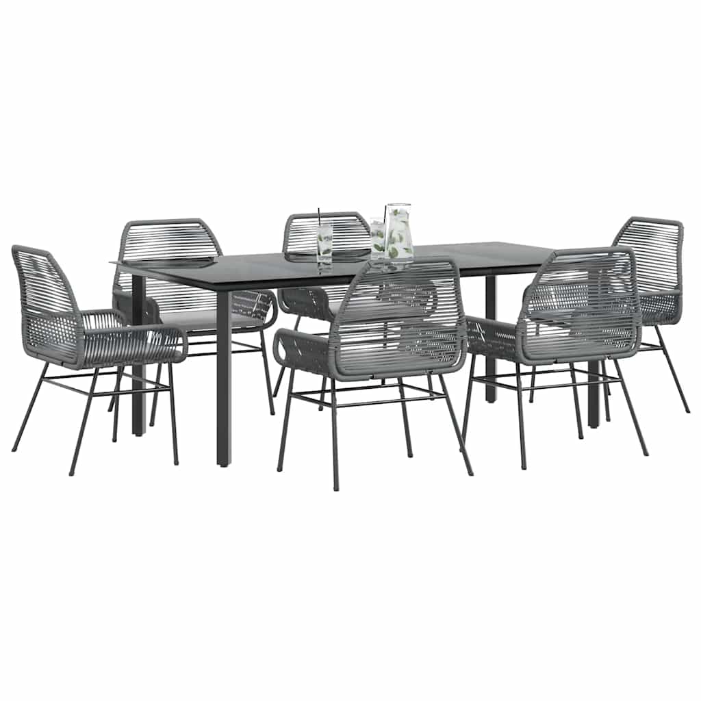 7 részes szürke polyrattan üveg kerti étkezőgarnitúra párnával