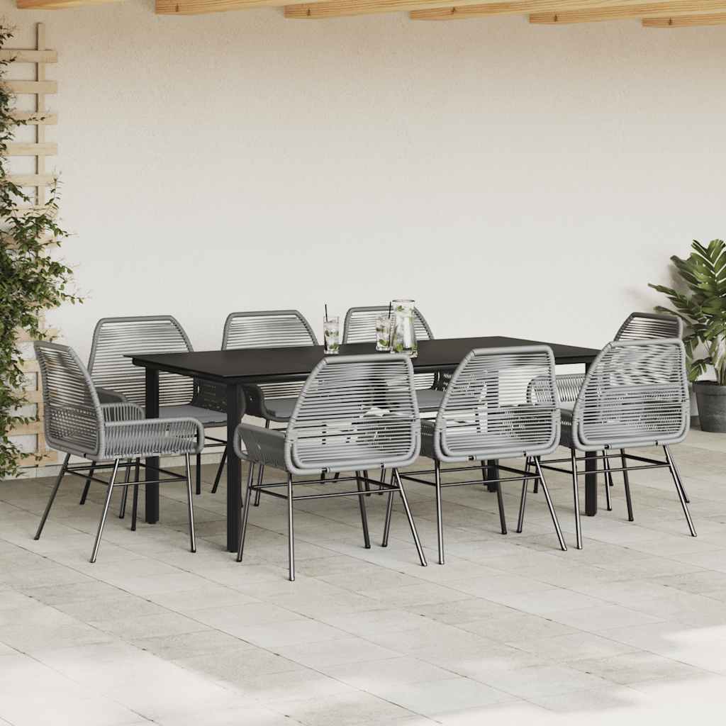 9 részes szürke polyrattan üveg kerti étkezőgarnitúra párnával