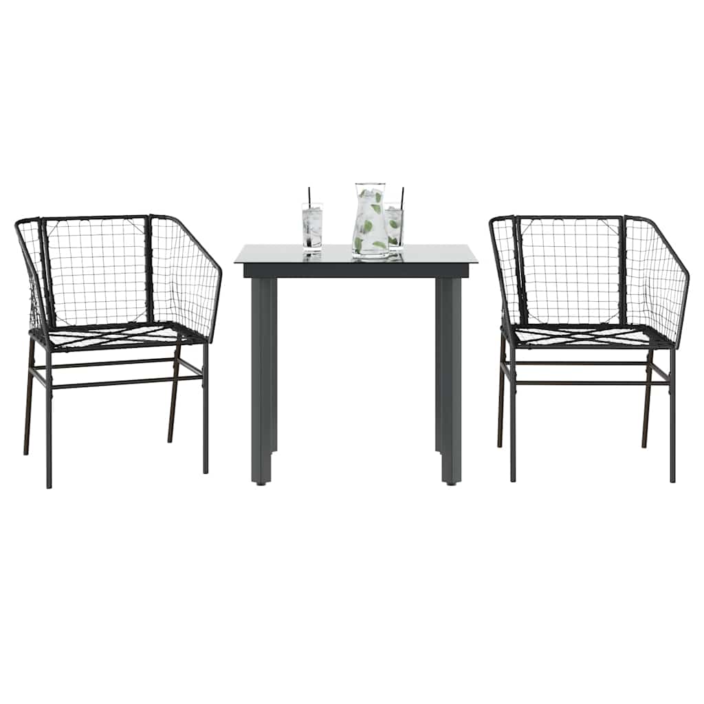 3 részes fekete polyrattan üveg kerti étkezőgarnitúra