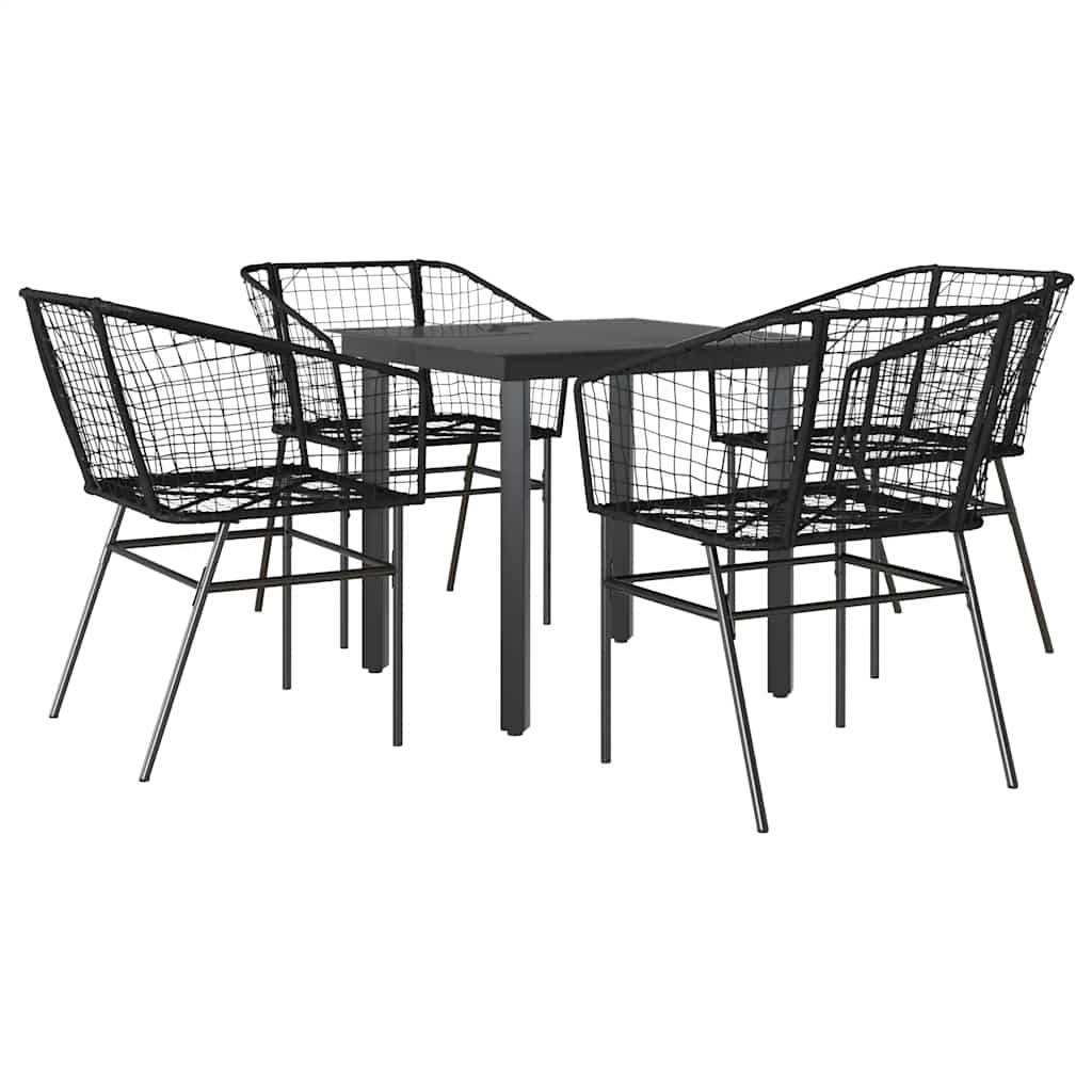 5 részes fekete polyrattan üveg kerti étkezőgarnitúra