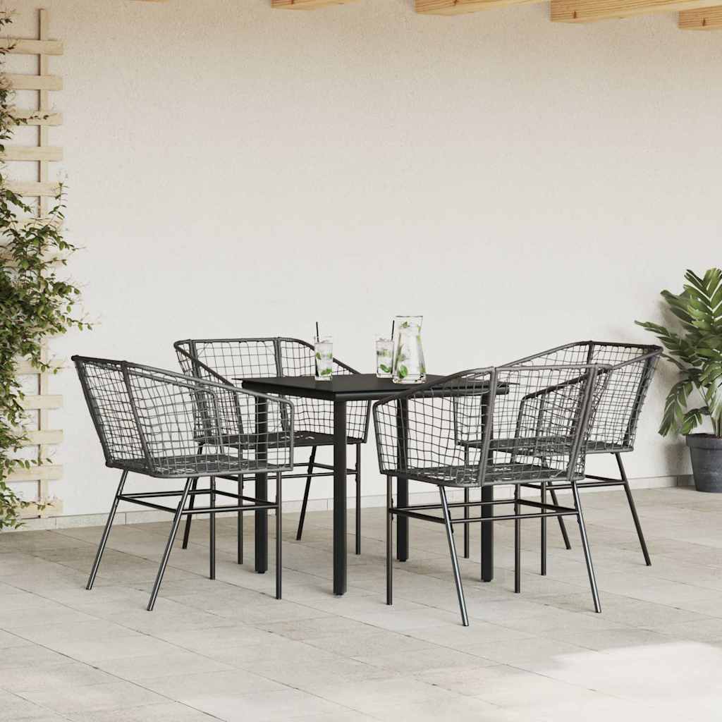 5 részes fekete polyrattan üveg kerti étkezőgarnitúra