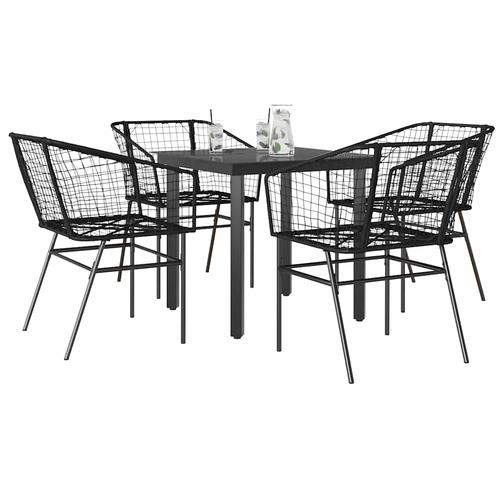 5 részes fekete polyrattan üveg kerti étkezőgarnitúra