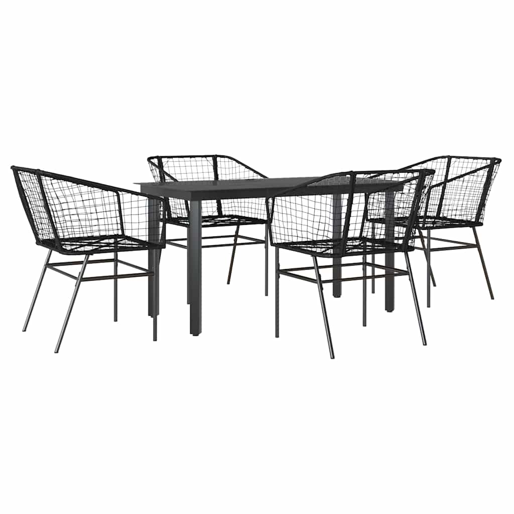 5 részes fekete polyrattan üveg kerti étkezőgarnitúra