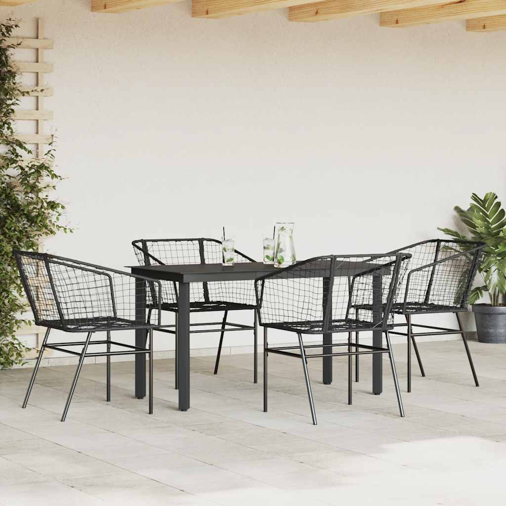 5 részes fekete polyrattan üveg kerti étkezőgarnitúra