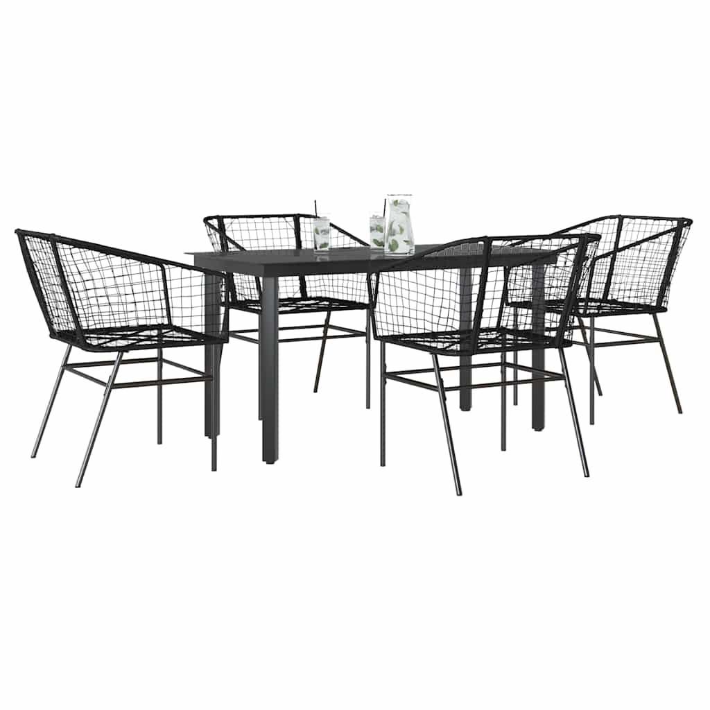 5 részes fekete polyrattan üveg kerti étkezőgarnitúra