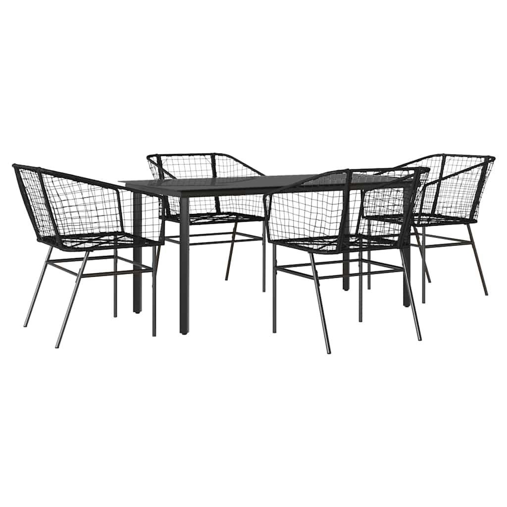 5 részes fekete polyrattan üveg kerti étkezőgarnitúra