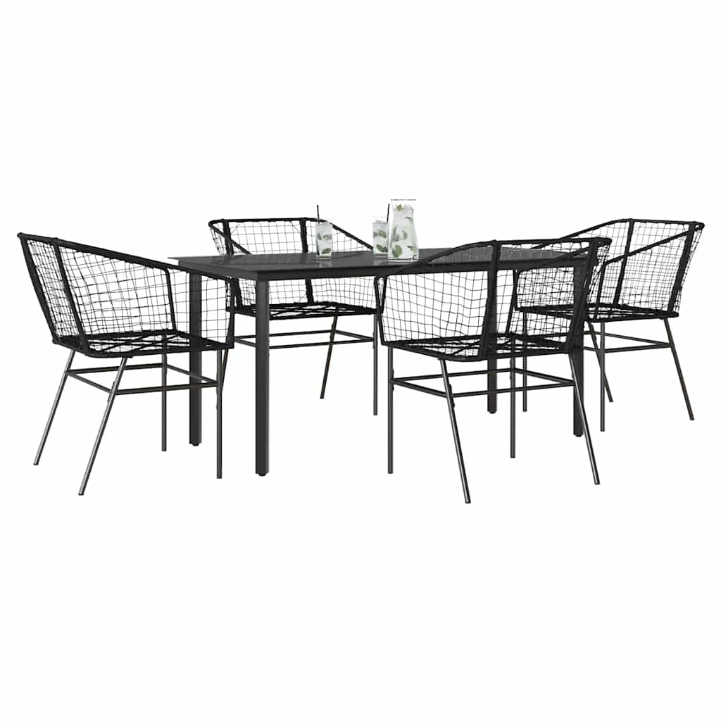 5 részes fekete polyrattan üveg kerti étkezőgarnitúra