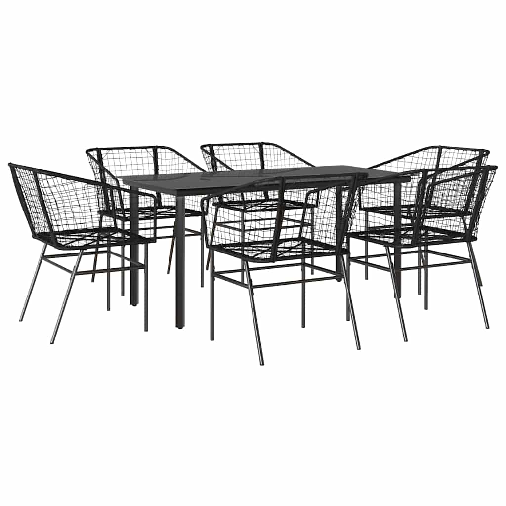 7 részes fekete polyrattan üveg kerti étkezőgarnitúra
