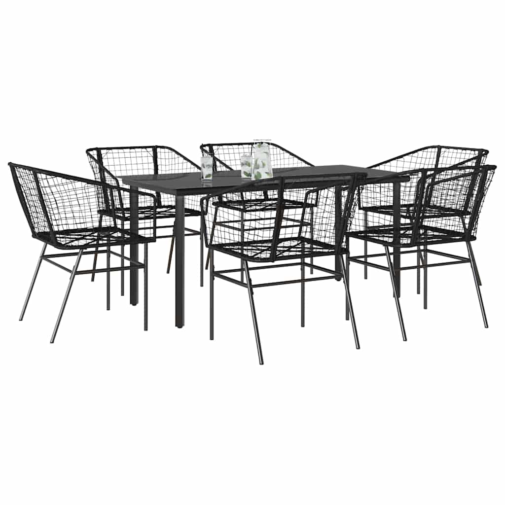 7 részes fekete polyrattan üveg kerti étkezőgarnitúra