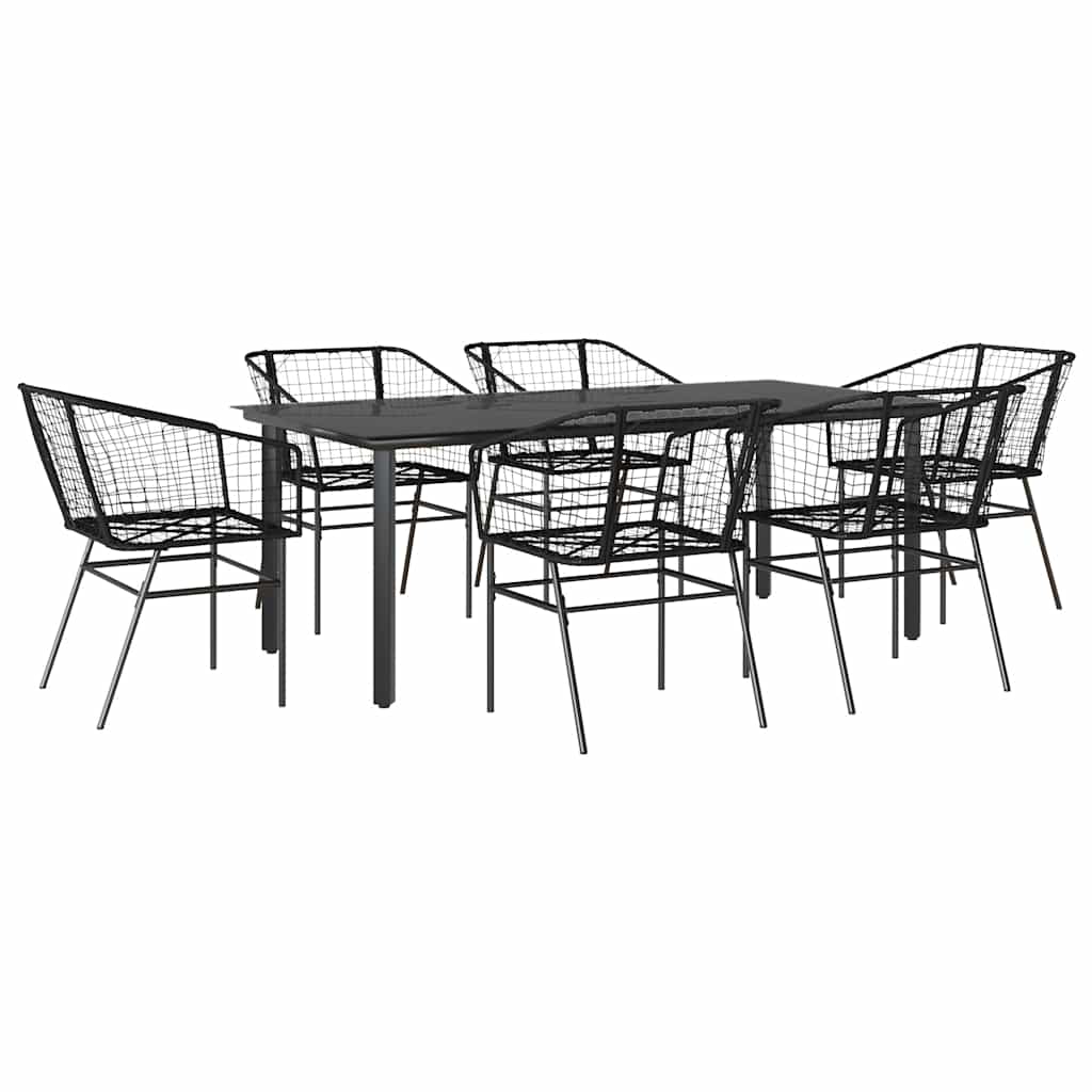 7 részes fekete polyrattan üveg kerti étkezőgarnitúra