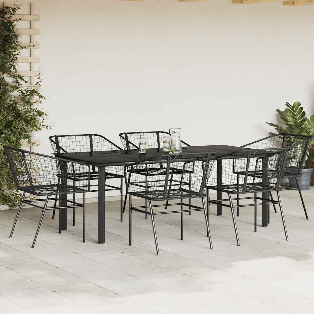 7 részes fekete polyrattan üveg kerti étkezőgarnitúra