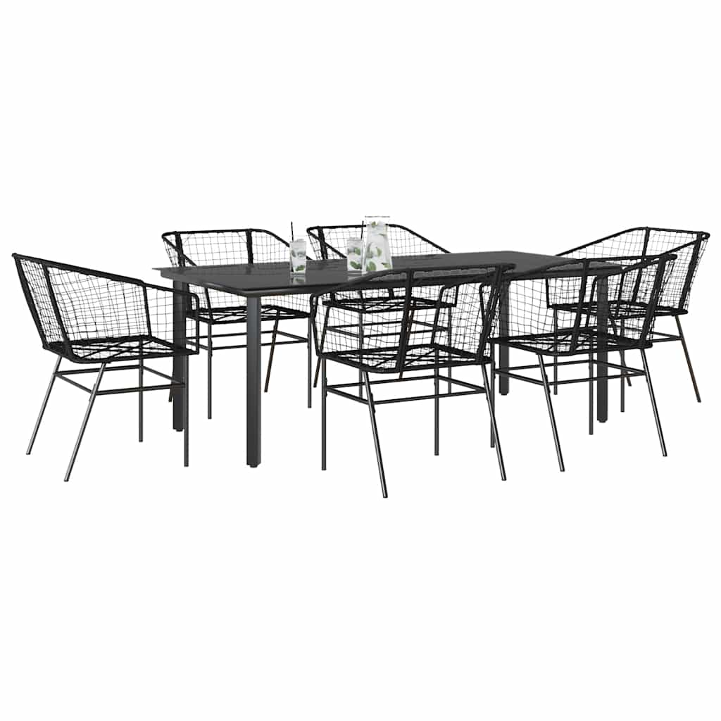 7 részes fekete polyrattan üveg kerti étkezőgarnitúra
