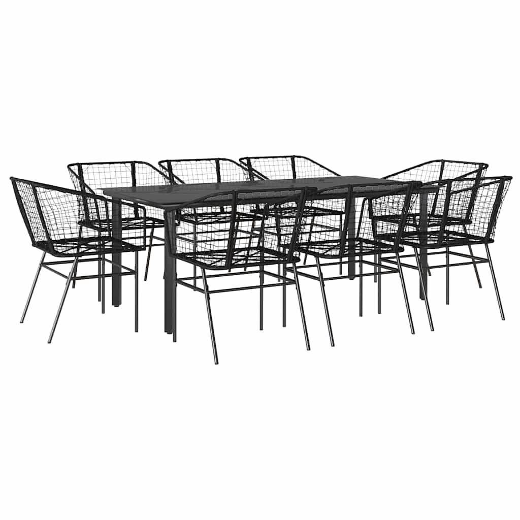 9 részes fekete polyrattan üveg kerti étkezőgarnitúra