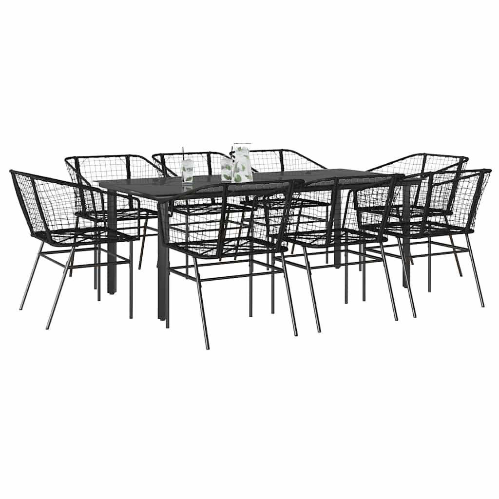 9 részes fekete polyrattan üveg kerti étkezőgarnitúra