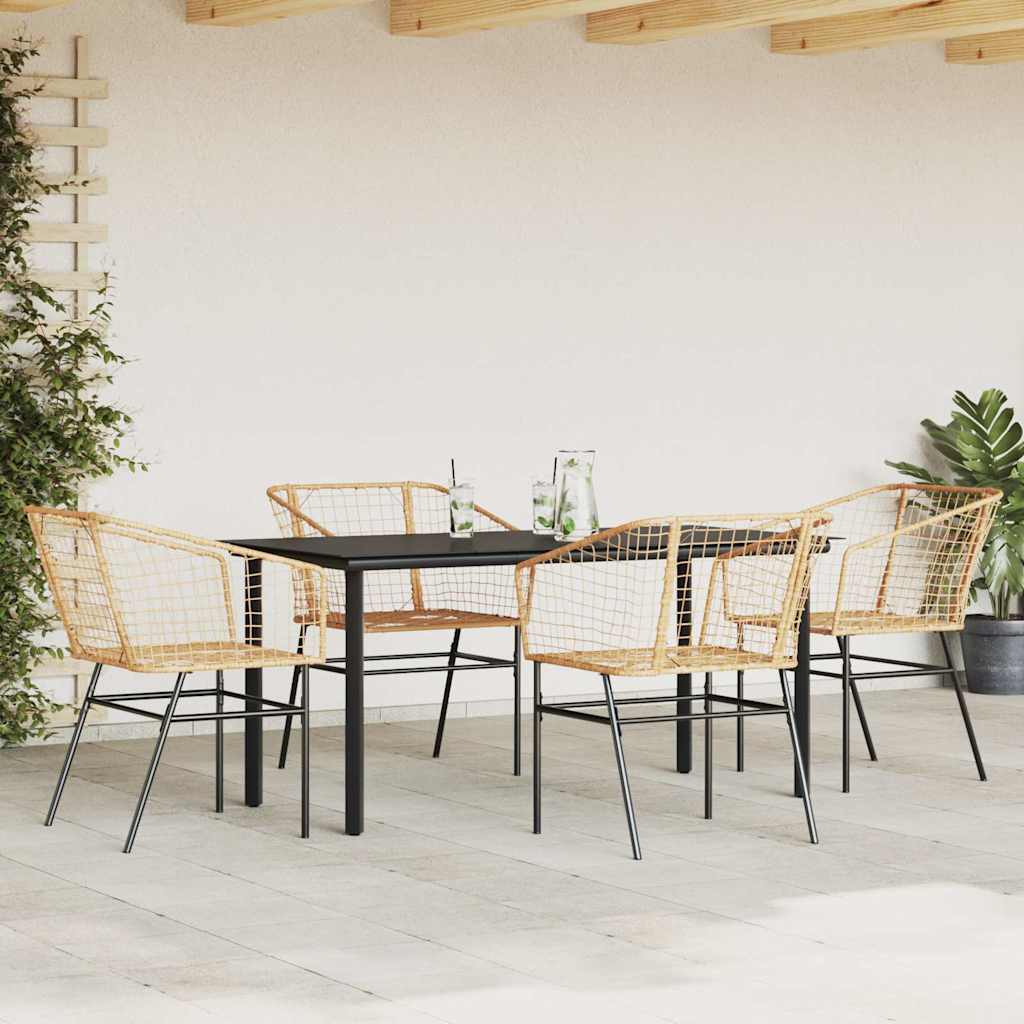 5 észes barna polyrattan üveg kerti étkezőgarnitúra