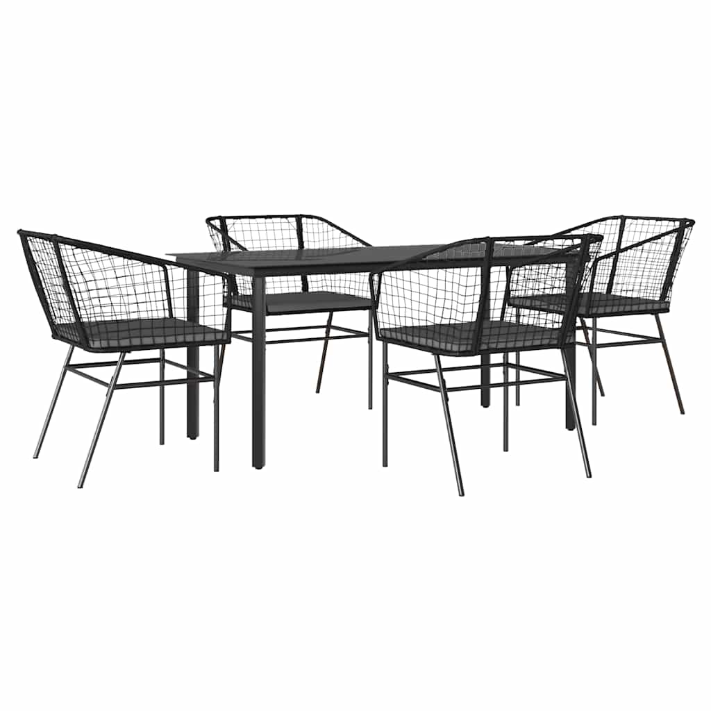 5 részes fekete polyrattan üveg kerti étkezőgarnitúra párnákkal